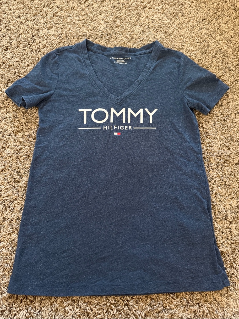 Tommy Hilfiger Women's Dark Blue V-Neck Logo Tee